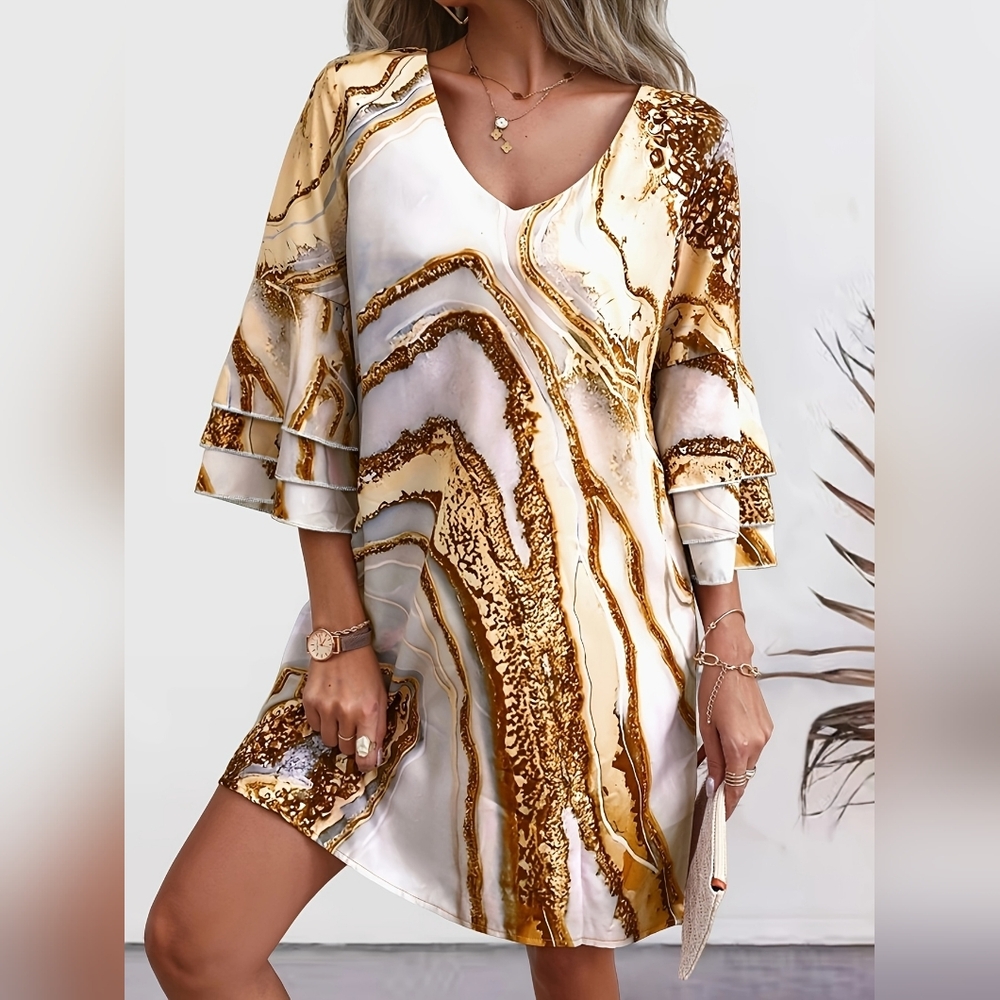 S2 NWT Made With Love Abstract Print Tiered Sleeve Dress L